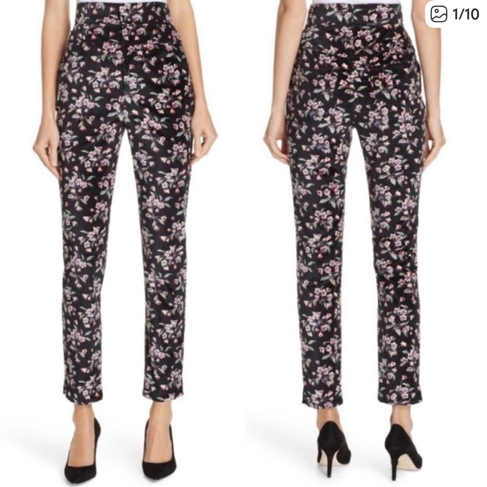 Rebecca Taylor told a velvet velour Black Floral Cropped Pants inseam 26 size 6